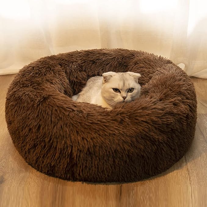 Calming Donut Dog & Cat Bed Anti-Anxiety Fluffy Plush Pet Cushion