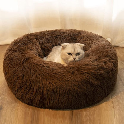 Calming Donut Dog & Cat Bed Anti-Anxiety Fluffy Plush Pet Cushion