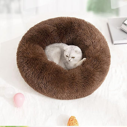 Calming Donut Dog & Cat Bed Anti-Anxiety Fluffy Plush Pet Cushion