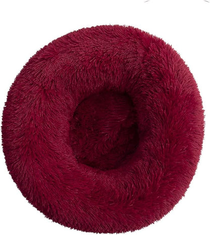 Calming Donut Dog & Cat Bed Anti-Anxiety Fluffy Plush Pet Cushion