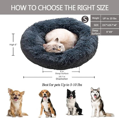 Calming Donut Dog & Cat Bed Anti-Anxiety Fluffy Plush Pet Cushion
