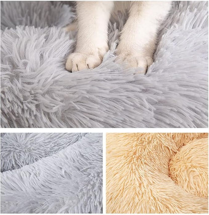 Calming Donut Dog & Cat Bed Anti-Anxiety Fluffy Plush Pet Cushion