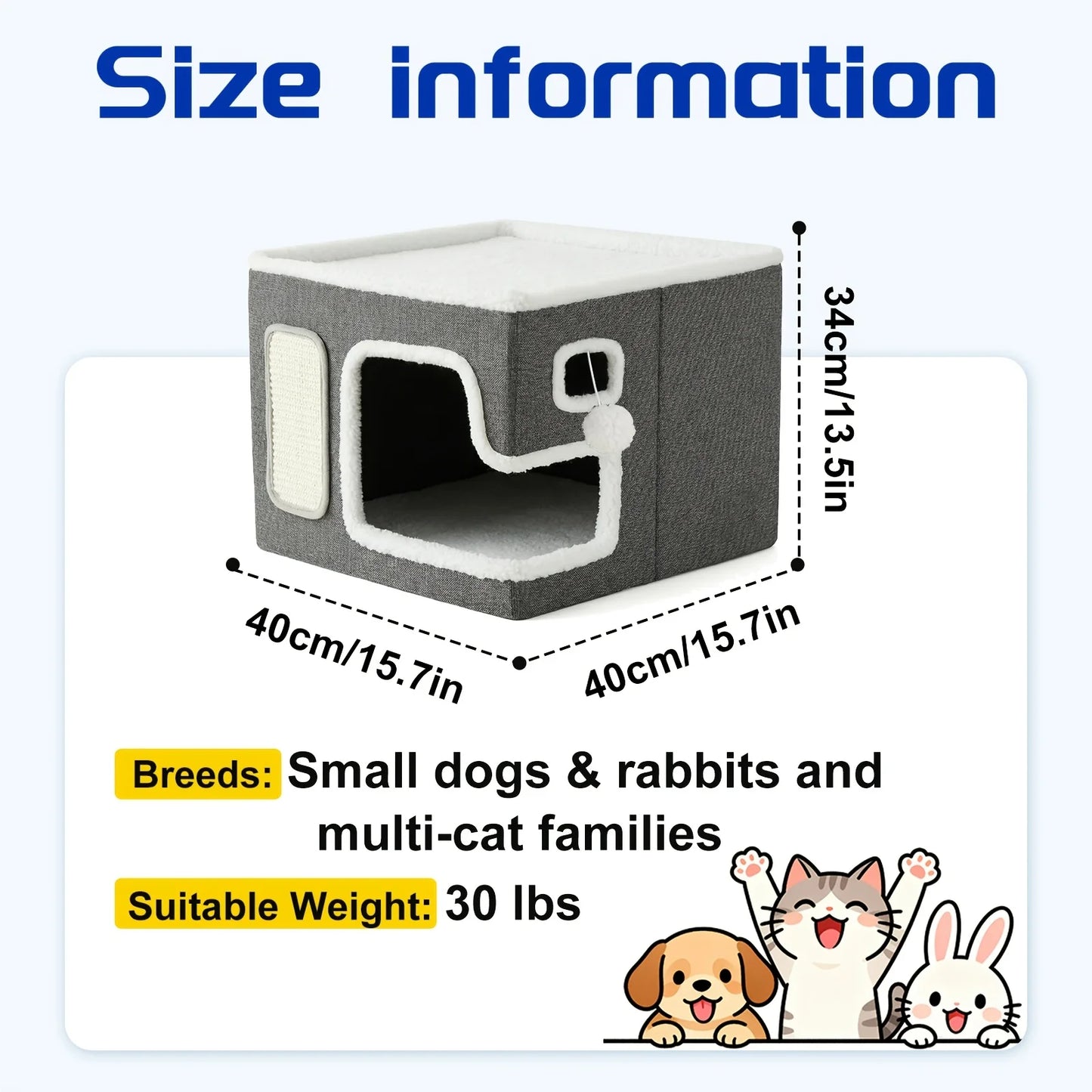 Suitable For All Seasons: Cat Beds For Indoor Cats, Large Cat Cave For Pet Cat House With Fluffy Ball Hanging And Sisal Scratch Pad, Foldable Cat Hideaway, Suitable For Heavy-duty Cats (30Pounds) With Reversible Orthopedic Pa