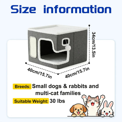 Suitable For All Seasons: Cat Beds For Indoor Cats, Large Cat Cave For Pet Cat House With Fluffy Ball Hanging And Sisal Scratch Pad, Foldable Cat Hideaway, Suitable For Heavy-duty Cats (30Pounds) With Reversible Orthopedic Pa
