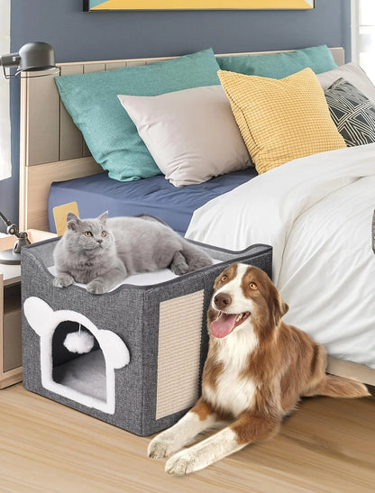 Suitable For All Seasons: Cat Beds For Indoor Cats, Large Cat Cave For Pet Cat House With Fluffy Ball Hanging And Sisal Scratch Pad, Foldable Cat Hideaway, Suitable For Heavy-duty Cats (30Pounds) With Reversible Orthopedic Pa