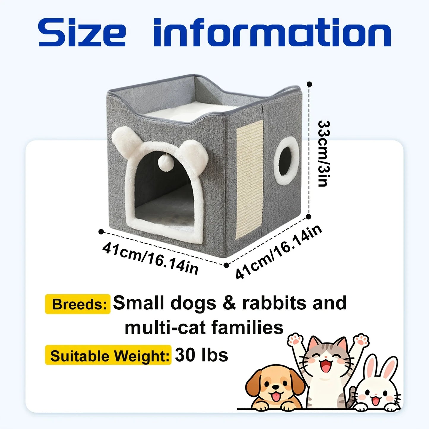 Suitable For All Seasons: Cat Beds For Indoor Cats, Large Cat Cave For Pet Cat House With Fluffy Ball Hanging And Sisal Scratch Pad, Foldable Cat Hideaway, Suitable For Heavy-duty Cats (30Pounds) With Reversible Orthopedic Pa