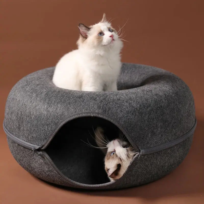 comfortable-cat-tunnel-bed-in-grey-color
