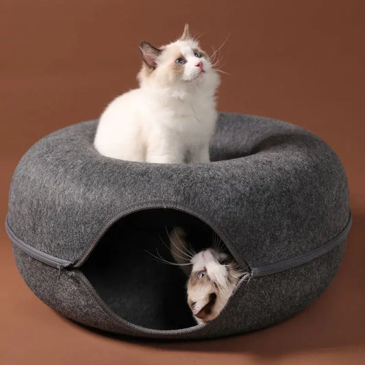 comfortable-cat-tunnel-bed-in-grey-color