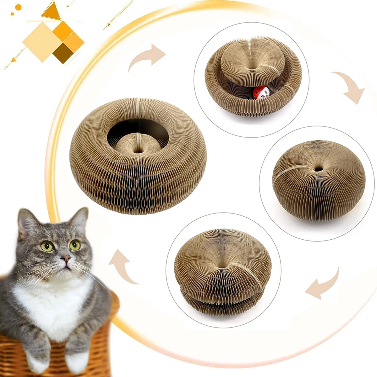 twisty-paws-round-cat-scratcher-with-ball-toy-three